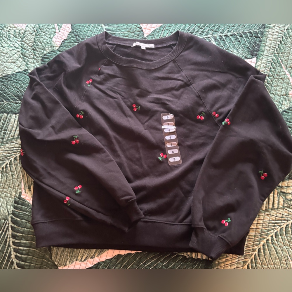 Rebellious one Black Cherry Embroidered Crewneck Sweatshirt